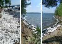 При очистке Черноисточинского пруда питьевой водоём загрязнили пенопластом: фото