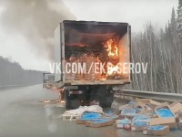 На Серовском тракте сгорел фургон с колбасой (видео)