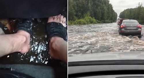 Вода прямо в машине: трассу Нижний Тагил &mdash; Екатеринбург затопило, ГАИ закрыла движение